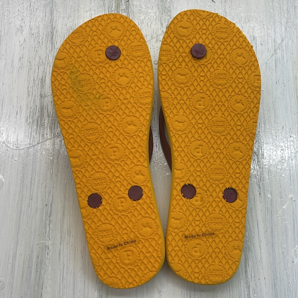Victoria's Secret PINK Yellow/Maroon Tiger Flip Flops Sz S - Picture 4 of 9